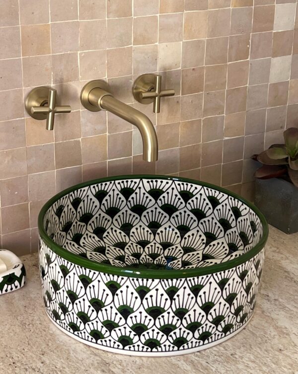 Moroccan Bathroom Feature – Handmade Ceramic Round Sink – Unique Painted Vessel from Fez - Image 4