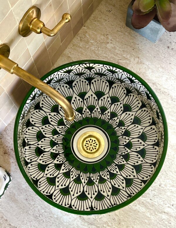 Moroccan Bathroom Feature – Handmade Ceramic Round Sink – Unique Painted Vessel from Fez - Image 6