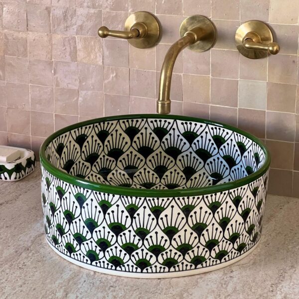 Moroccan Bathroom Feature – Handmade Ceramic Round Sink – Unique Painted Vessel from Fez - Image 5