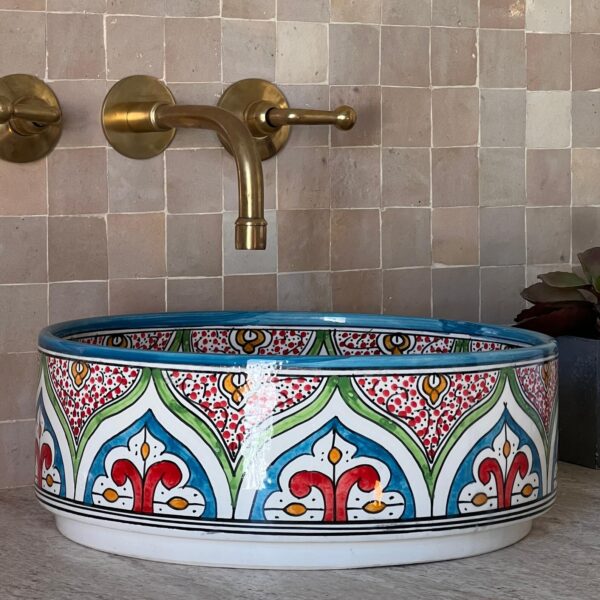 Moroccan Sink – Artisan Ceramic Round Vessel – Handmade Bathroom Statement Piece - Image 6