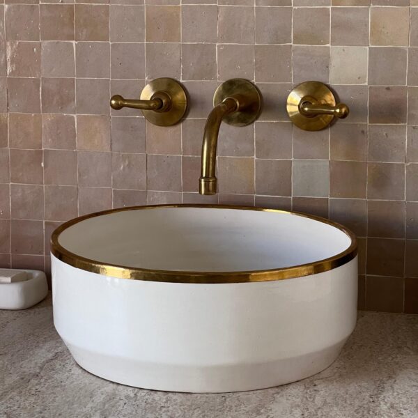 Hand-Painted Moroccan Bathroom Sink – Round Ceramic Vessel – Artisan Made in Fez