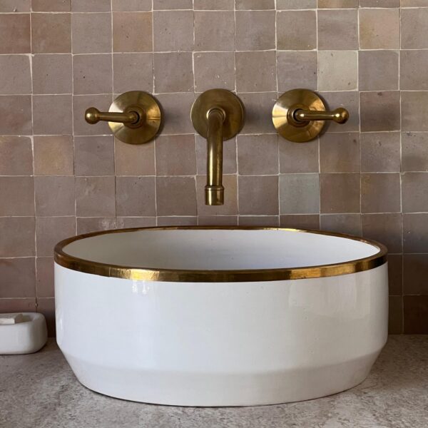 Hand-Painted Moroccan Bathroom Sink – Round Ceramic Vessel – Artisan Made in Fez - Image 4