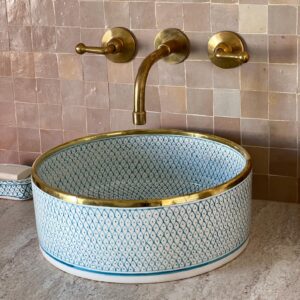 Handcrafted Moroccan Sink – Bohemian Style Round Vessel – Painted Ceramic Bathroom Basin