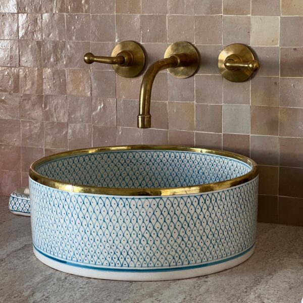 Handcrafted Moroccan Sink – Bohemian Style Round Vessel – Painted Ceramic Bathroom Basin - Image 5