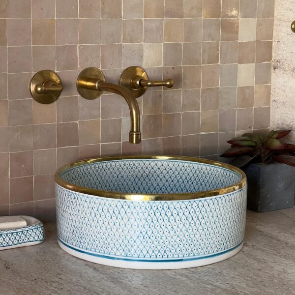 Handcrafted Moroccan Sink – Bohemian Style Round Vessel – Painted Ceramic Bathroom Basin - Image 3