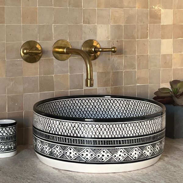 Luxury Handmade Bathroom Sink – Moroccan Round Ceramic Basin – Painted Artisan Vessel - Image 3