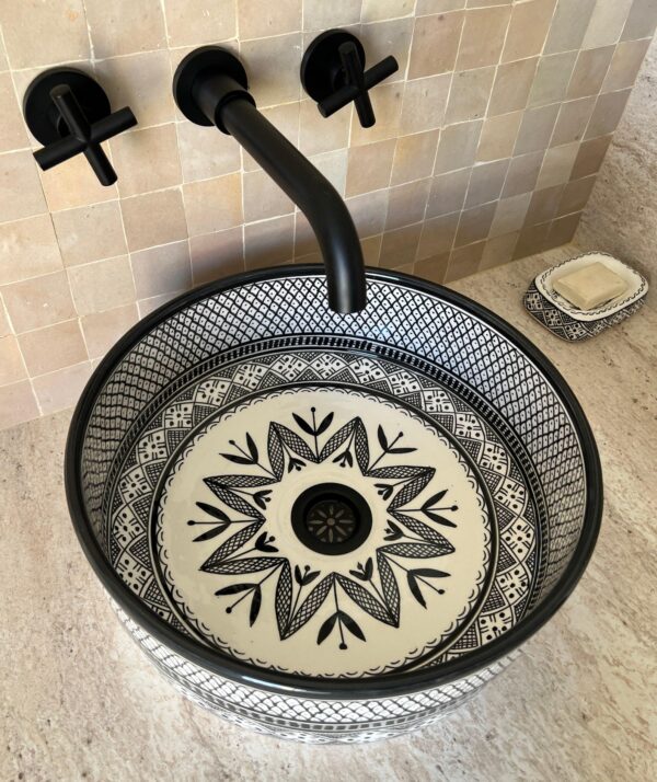 Luxury Handmade Bathroom Sink – Moroccan Round Ceramic Basin – Painted Artisan Vessel - Image 9