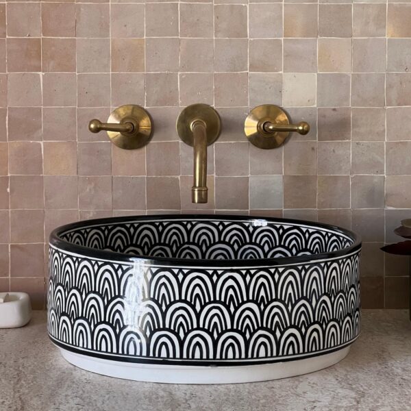 Painted Moroccan Ceramic Basin – Round Vessel Sink for Custom Bathroom Décor - Image 3