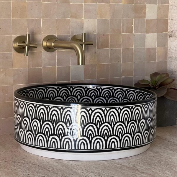 Painted Moroccan Ceramic Basin – Round Vessel Sink for Custom Bathroom Décor - Image 2