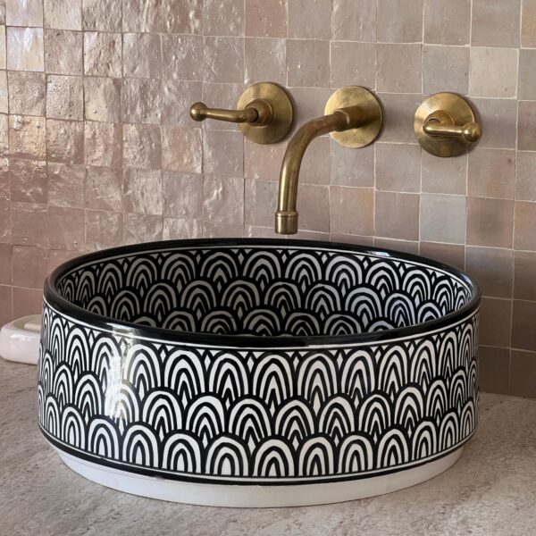 Painted Moroccan Ceramic Basin – Round Vessel Sink for Custom Bathroom Décor - Image 9