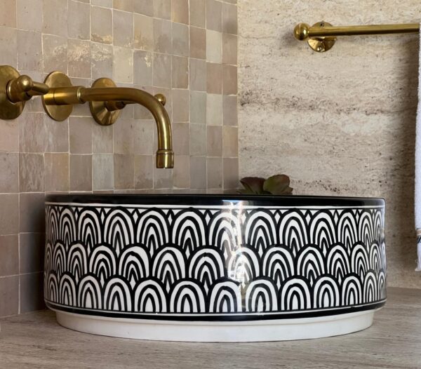Painted Moroccan Ceramic Basin – Round Vessel Sink for Custom Bathroom Décor - Image 5
