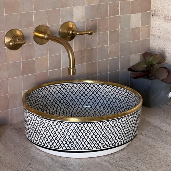 Custom Moroccan Ceramic Vessel Sink – Trendy Boho Bathroom Decor – Hand-Painted Round Basin - Image 3