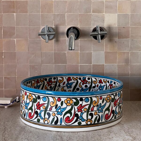 Moroccan Artisan Sink – Custom Round Ceramic Basin – Hand-Painted Boho Bathroom Decor - Image 8
