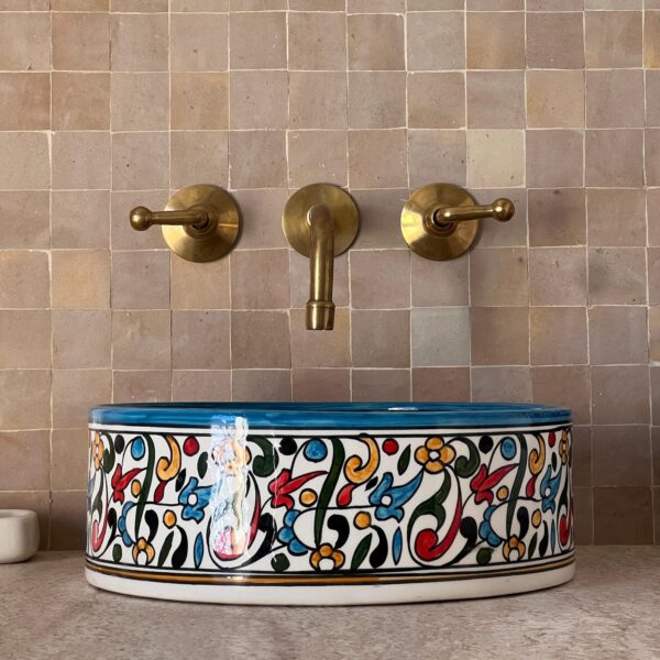 Moroccan Artisan Sink – Custom Round Ceramic Basin – Hand-Painted Boho Bathroom Decor - Image 6