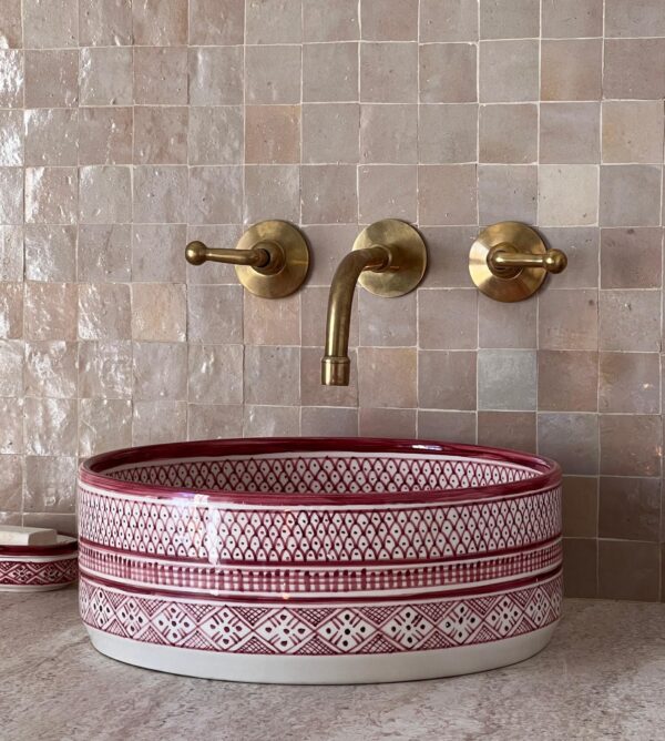 Pink sink - Handmade Bathroom Vanity Sink – Moroccan Round Ceramic Vessel – Bohemian Design from Fez - Image 3