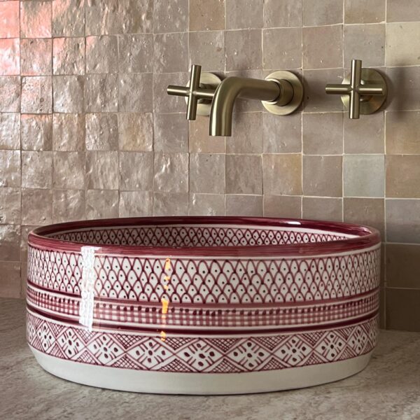 Pink sink - Handmade Bathroom Vanity Sink – Moroccan Round Ceramic Vessel – Bohemian Design from Fez - Image 7