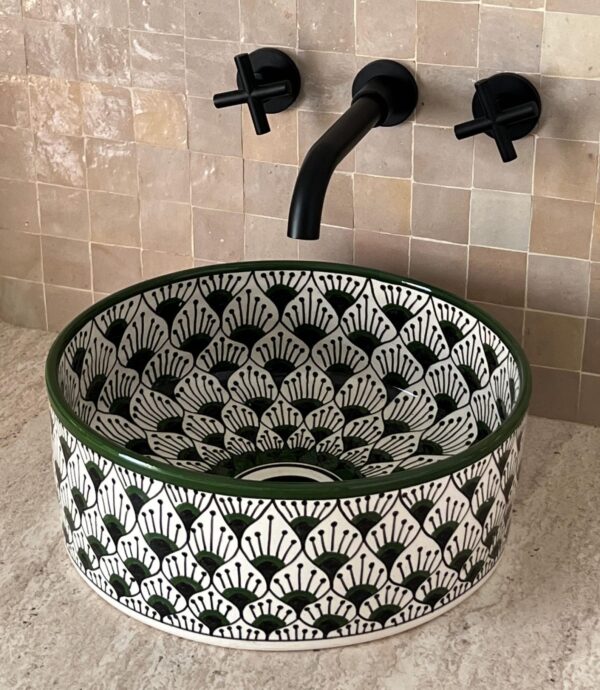 Moroccan Bathroom Feature – Handmade Ceramic Round Sink – Unique Painted Vessel from Fez - Image 2