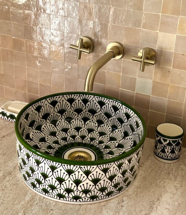 Moroccan Bathroom Feature – Handmade Ceramic Round Sink – Unique Painted Vessel from Fez - Image 7
