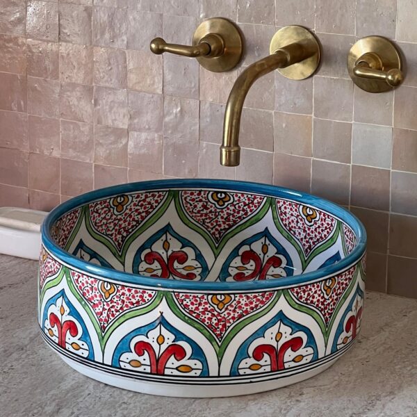 Moroccan Sink – Artisan Ceramic Round Vessel – Handmade Bathroom Statement Piece - Image 3
