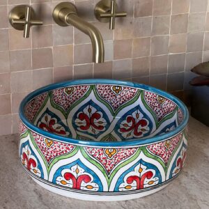 Moroccan Sink – Artisan Ceramic Round Vessel – Handmade Bathroom Statement Piece