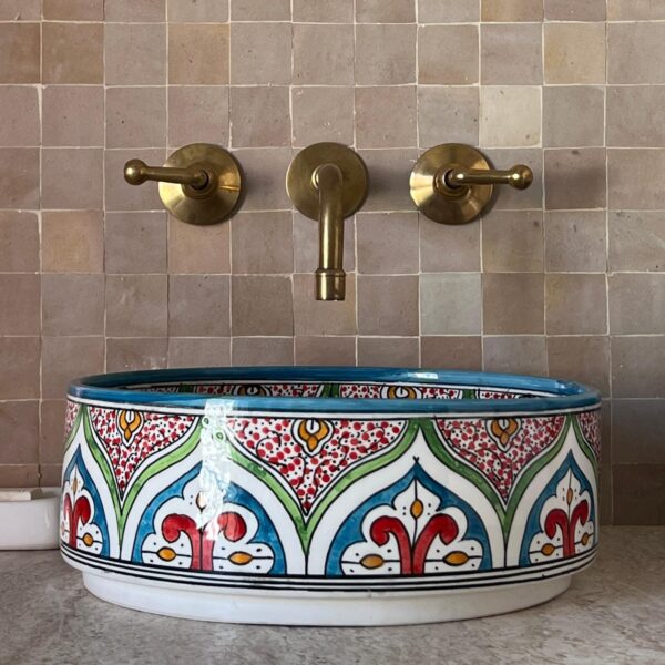 Moroccan Sink – Artisan Ceramic Round Vessel – Handmade Bathroom Statement Piece - Image 2