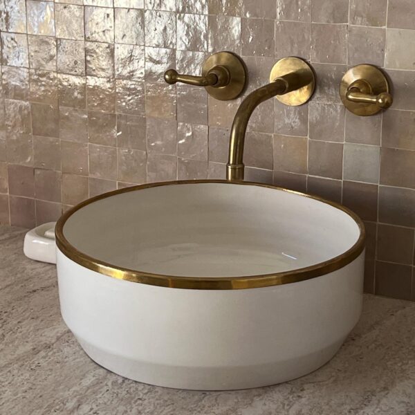 Hand-Painted Moroccan Bathroom Sink – Round Ceramic Vessel – Artisan Made in Fez - Image 2
