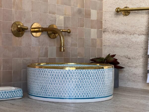 Handcrafted Moroccan Sink – Bohemian Style Round Vessel – Painted Ceramic Bathroom Basin - Image 4