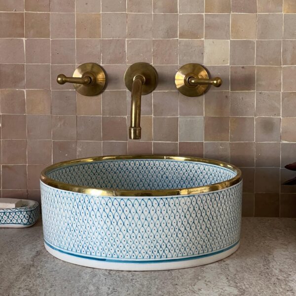 Handcrafted Moroccan Sink – Bohemian Style Round Vessel – Painted Ceramic Bathroom Basin - Image 2