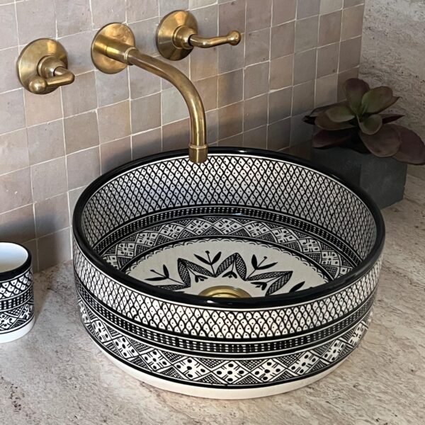 Luxury Handmade Bathroom Sink – Moroccan Round Ceramic Basin – Painted Artisan Vessel - Image 4