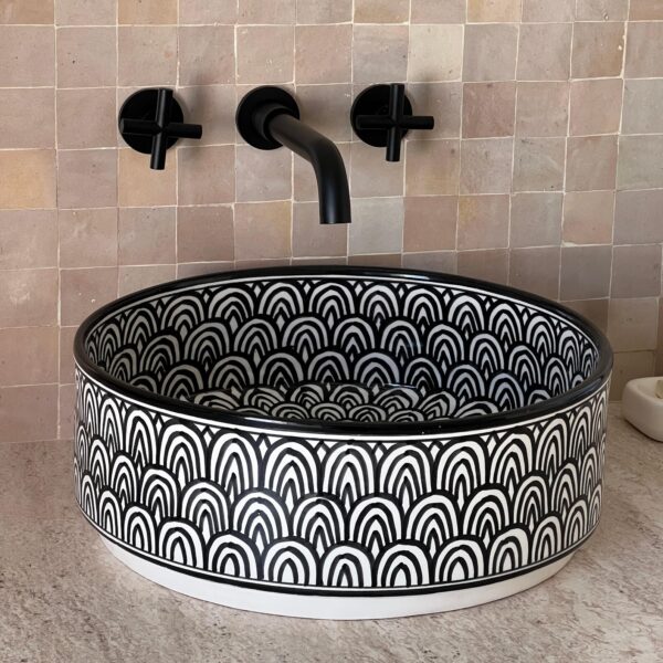 Painted Moroccan Ceramic Basin – Round Vessel Sink for Custom Bathroom Décor - Image 6