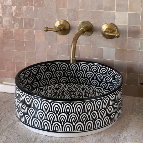 Painted Moroccan Ceramic Basin – Round Vessel Sink for Custom Bathroom Décor