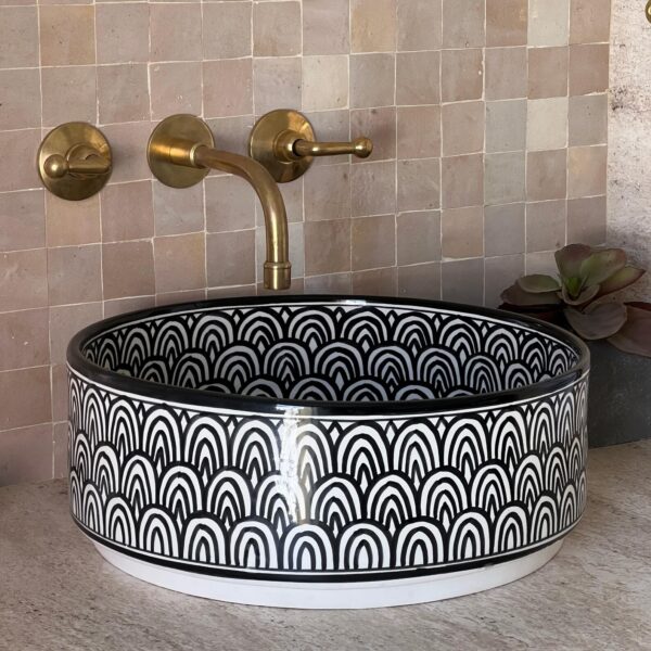 Painted Moroccan Ceramic Basin – Round Vessel Sink for Custom Bathroom Décor - Image 8