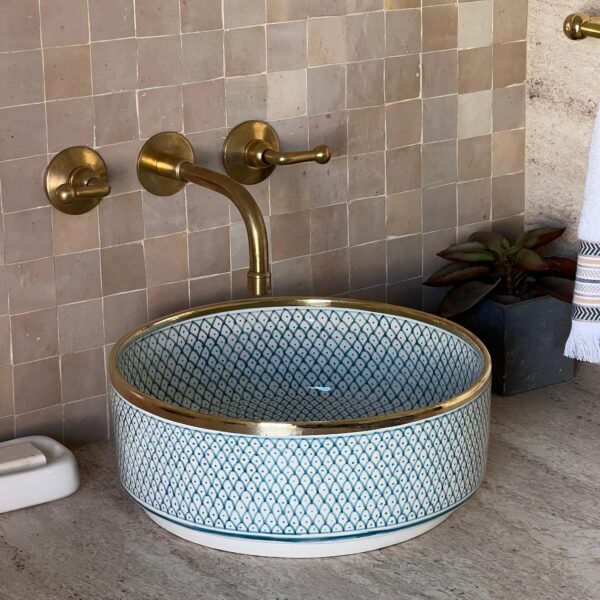 Custom Moroccan Ceramic Vessel Sink – Trendy Boho Bathroom Decor – Hand-Painted Round Basin - Image 5