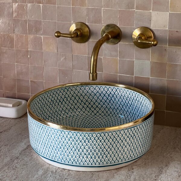 Custom Moroccan Ceramic Vessel Sink – Trendy Boho Bathroom Decor – Hand-Painted Round Basin - Image 4