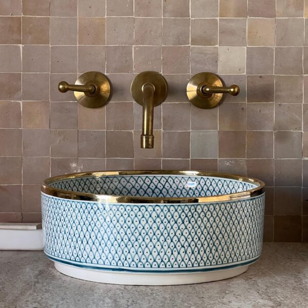 Custom Moroccan Ceramic Vessel Sink – Trendy Boho Bathroom Decor – Hand-Painted Round Basin - Image 6