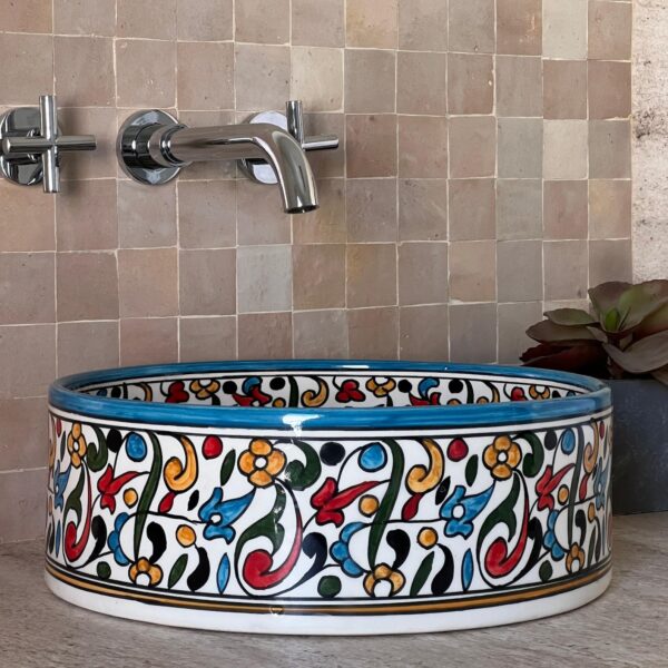Moroccan Artisan Sink – Custom Round Ceramic Basin – Hand-Painted Boho Bathroom Decor - Image 2