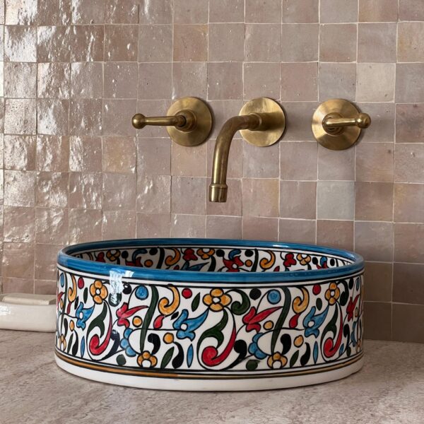 Moroccan Artisan Sink – Custom Round Ceramic Basin – Hand-Painted Boho Bathroom Decor - Image 5