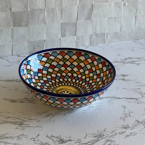 Moroccan Bathroom Sink – Handmade Round Ceramic Vessel – Custom Design from Fez - Image 2