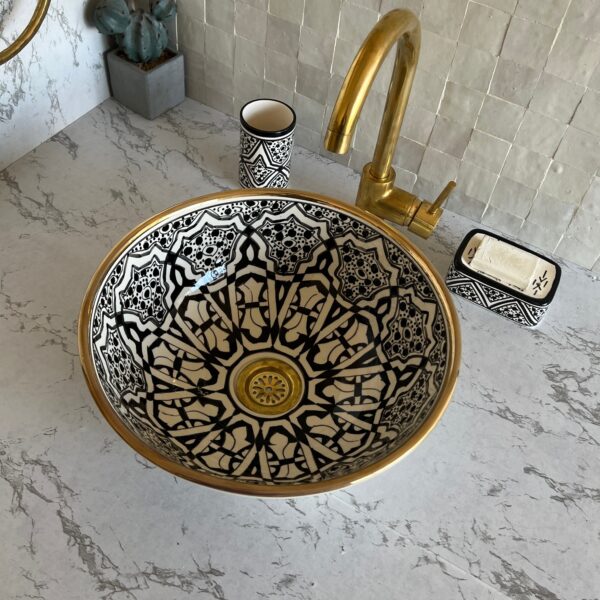 Handmade Moroccan Ceramic Sink – Custom Painted Bathroom Vessel Basin – Round Sink from Fez - Image 5