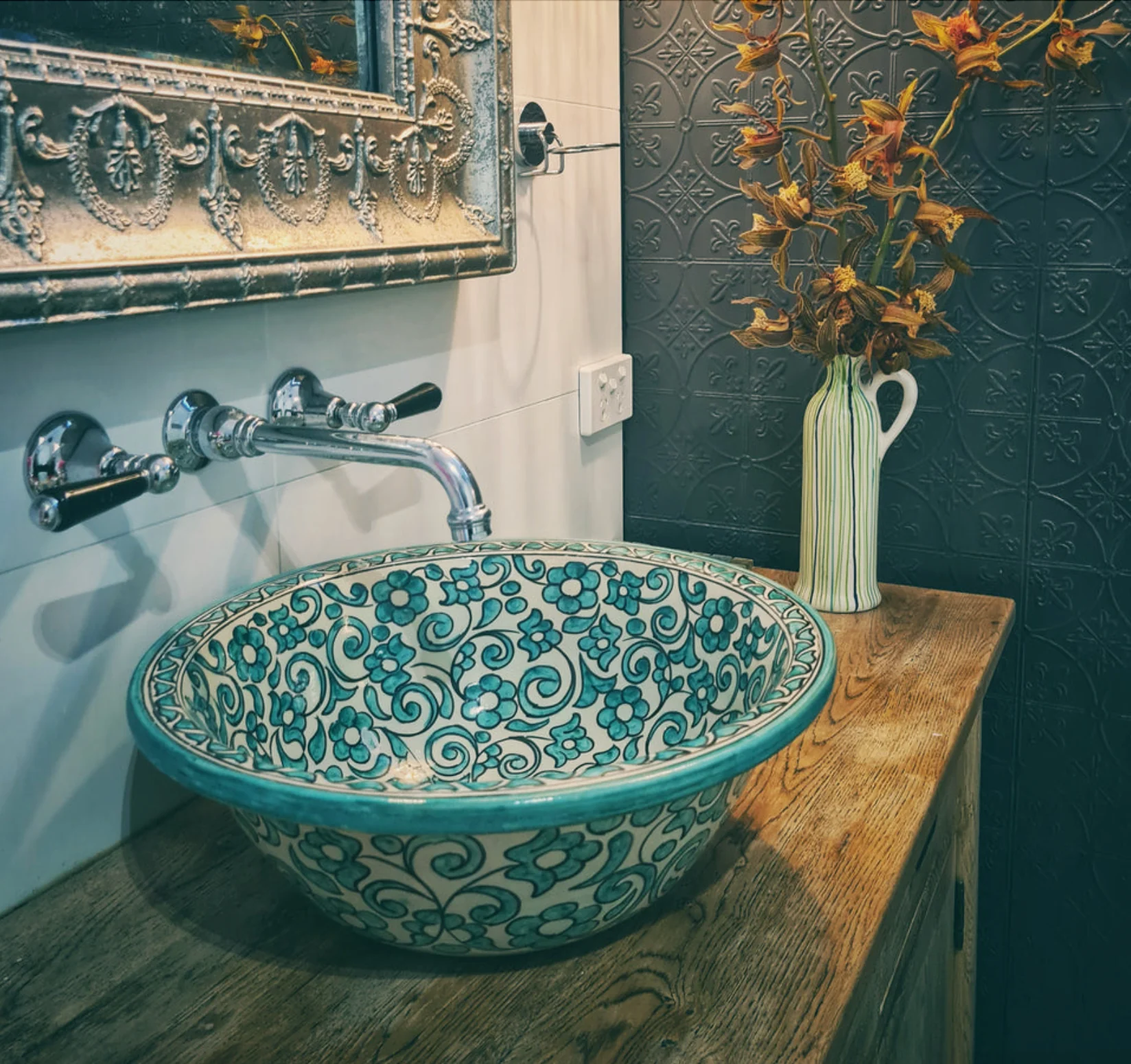 Modern interior featuring Moroccan ceramic sink