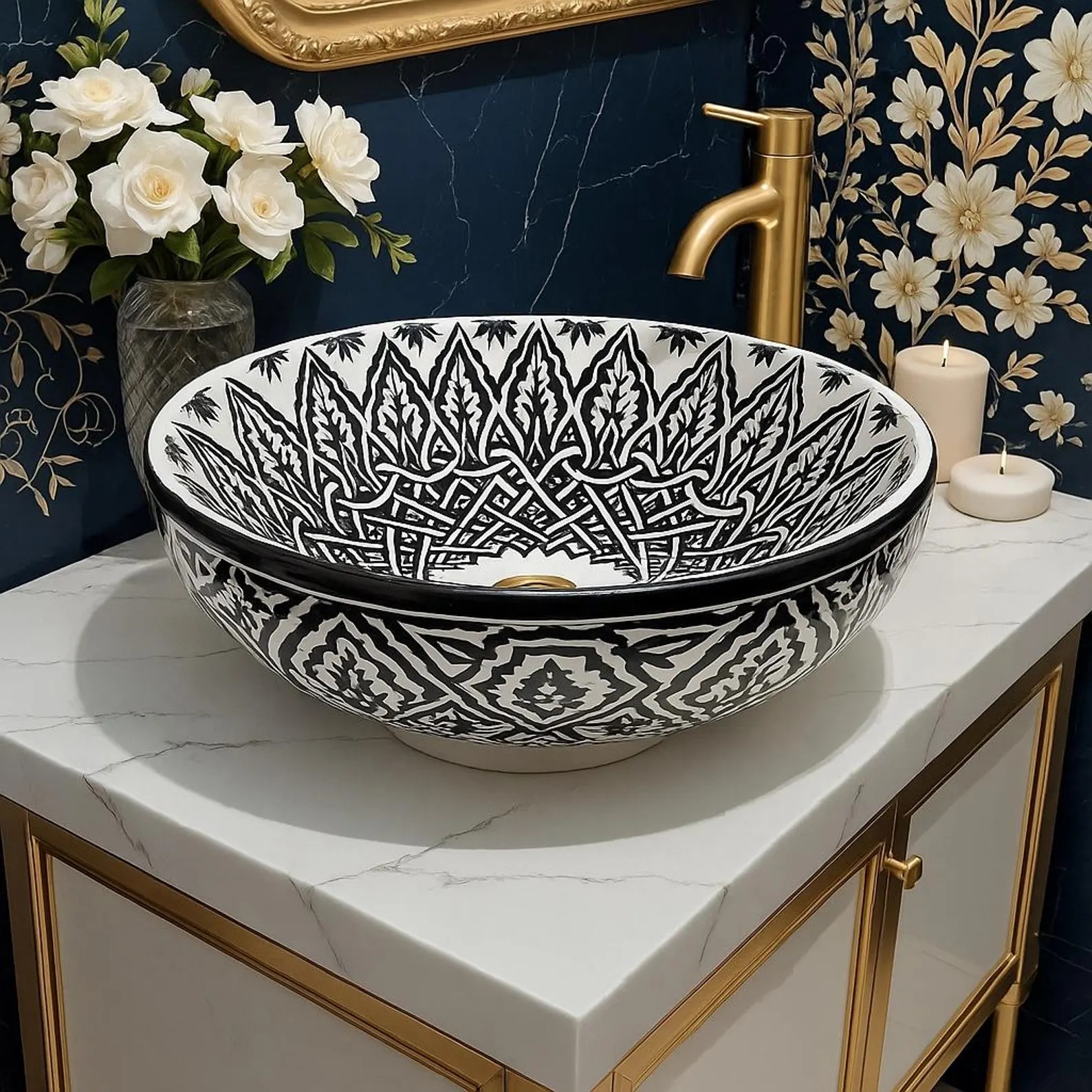 Modern interior featuring Moroccan ceramic sink