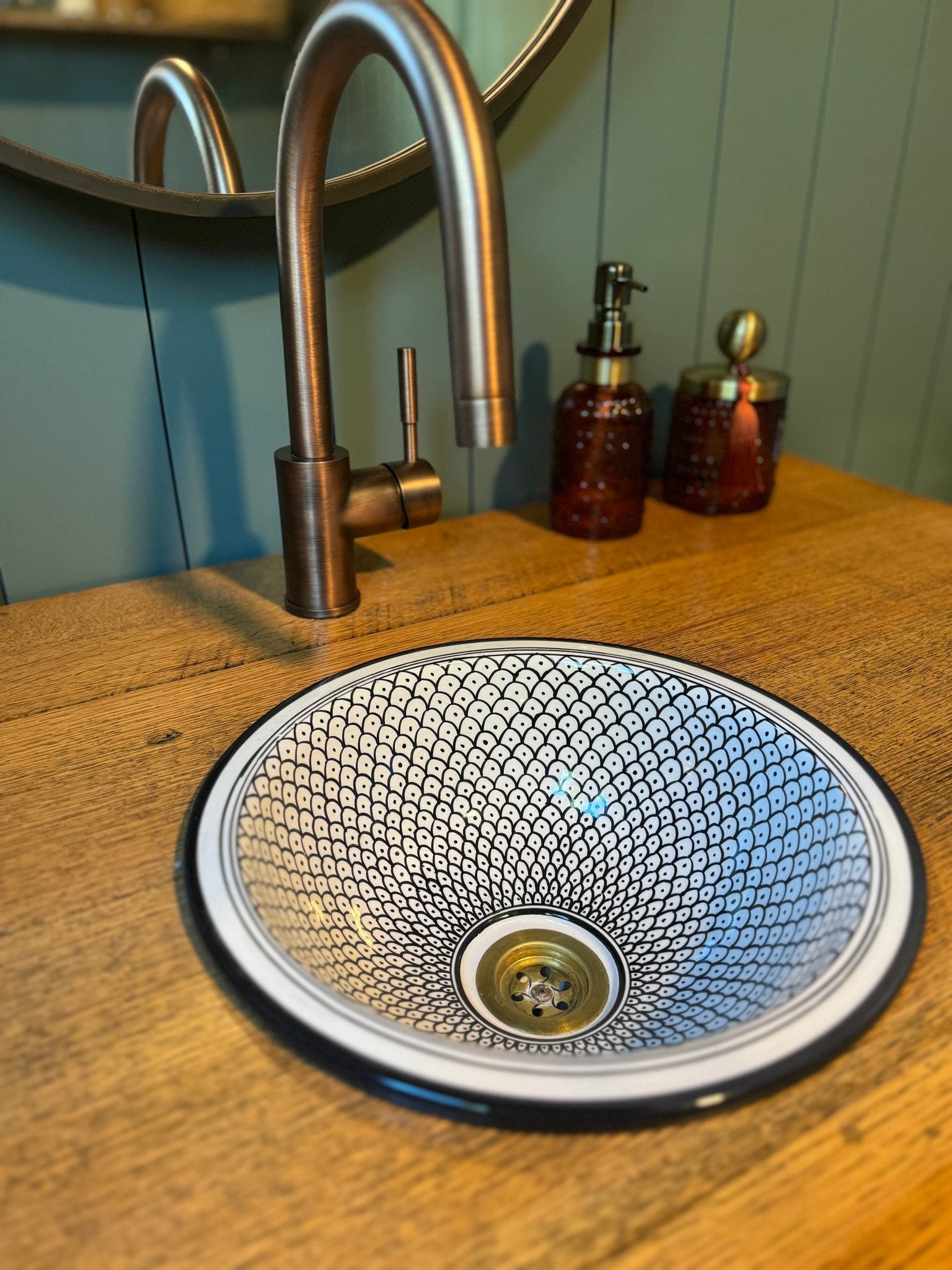 Modern interior featuring Moroccan ceramic sink
