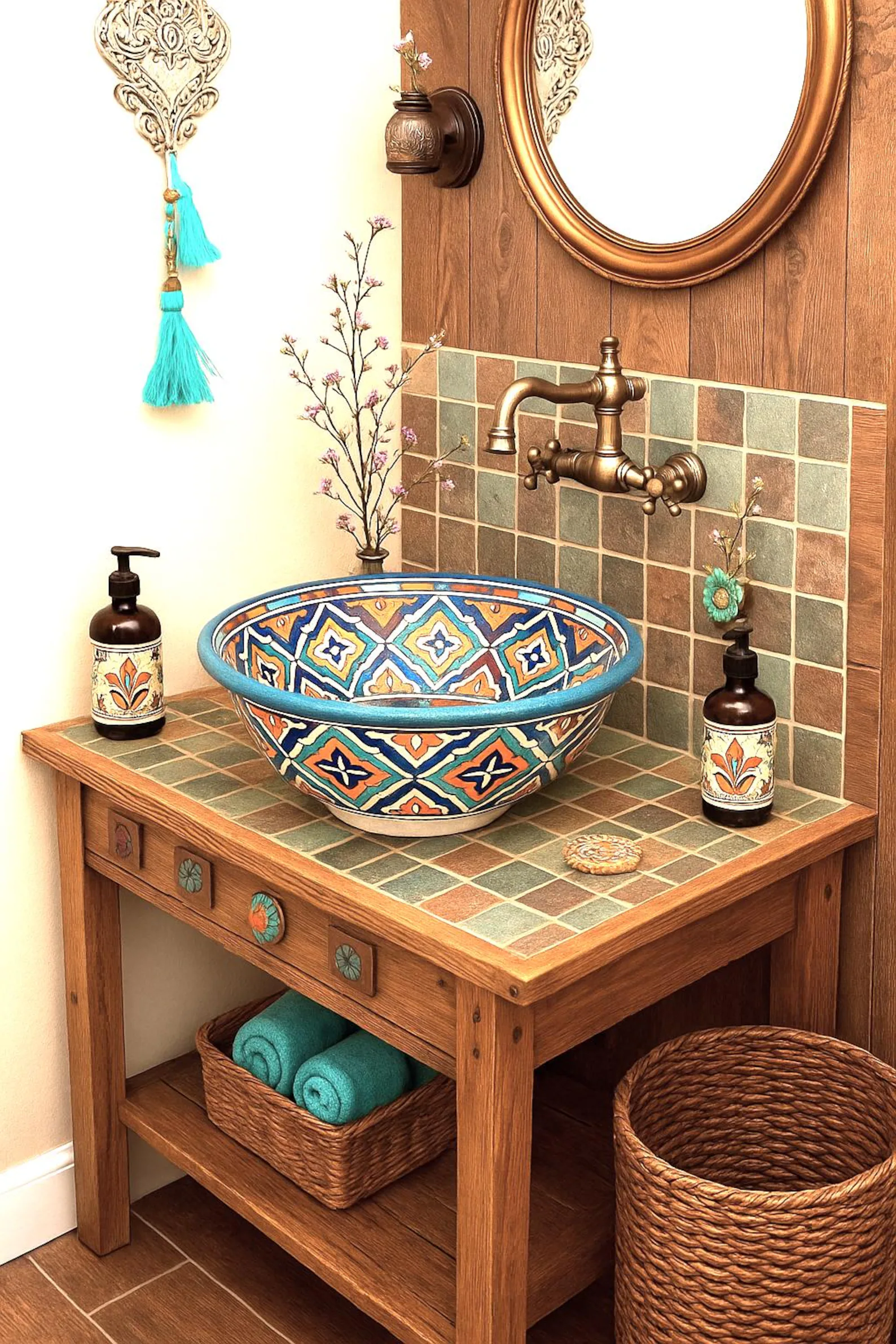 Modern interior featuring Moroccan ceramic sink