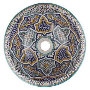 Authentic Moroccan Sink – Handcrafted Round Ceramic Basin – Decorative Bathroom Vessel