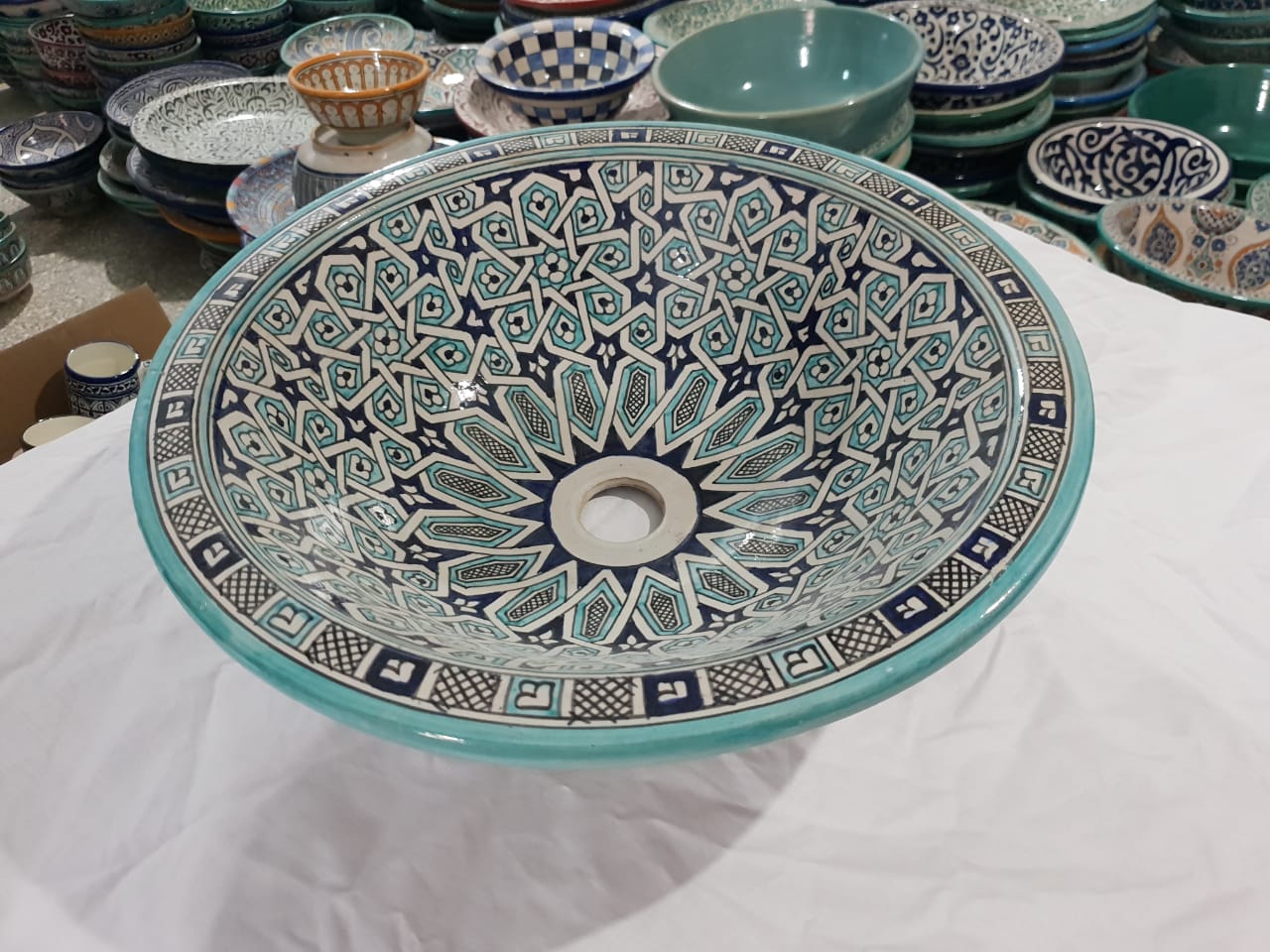 Antique Moroccan Sink – Handcrafted Round Ceramic Basin – Decorative Bathroom Vessel - Image 3