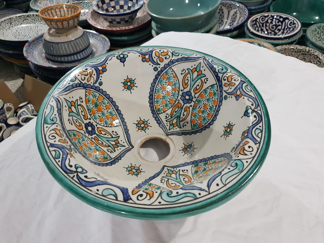 Authentic Moroccan Sink – Handcrafted Round Ceramic Basin – Decorative Bathroom Vessel - Image 2