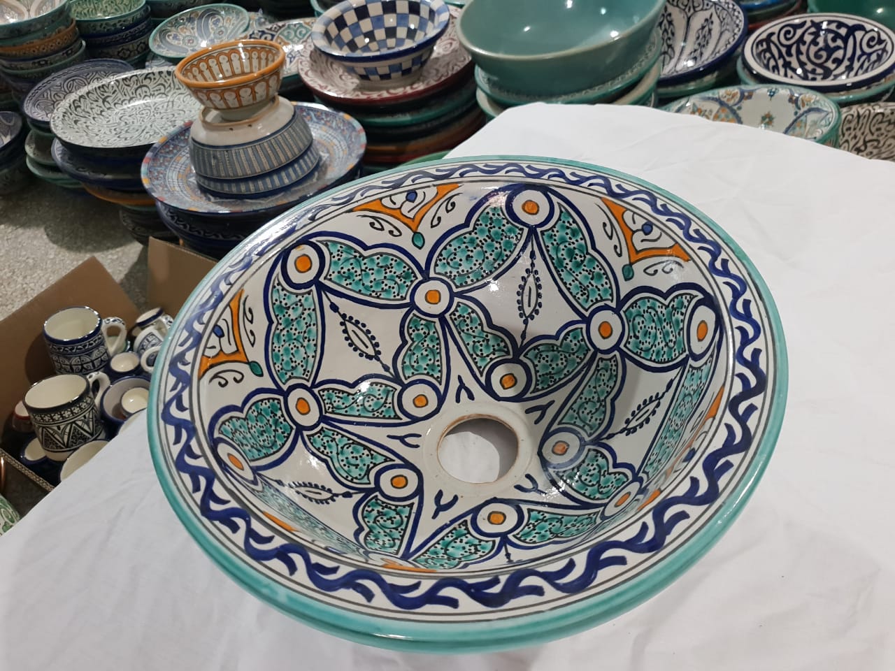 Authentic Moroccan Sink – Handcrafted Round Ceramic Basin – Decorative Bathroom Vessel - Image 3