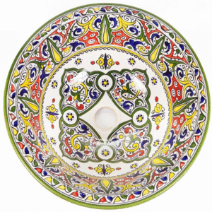 Authentic Moroccan Sink – Handcrafted Round Ceramic Basin – Decorative Bathroom Vessel