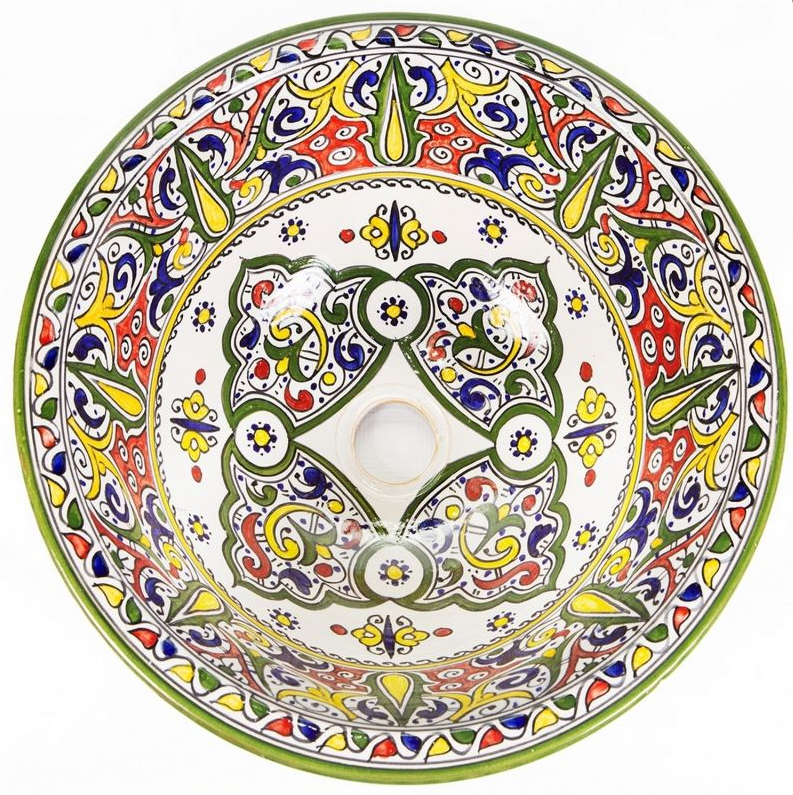 Authentic Moroccan Sink – Handcrafted Round Ceramic Basin – Decorative Bathroom Vessel