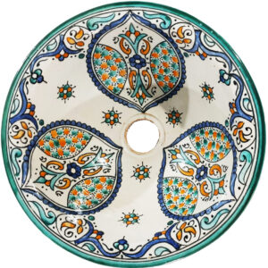 Authentic Moroccan Sink – Handcrafted Round Ceramic Basin – Decorative Bathroom Vessel